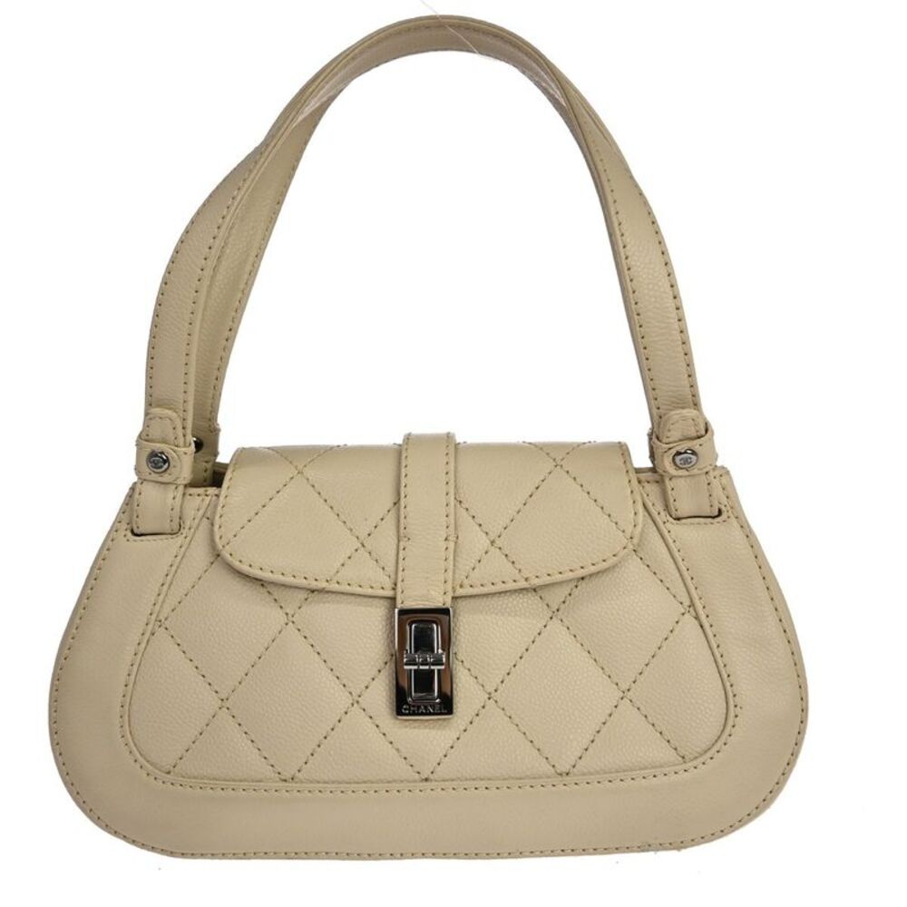 Chanel Mademoiselle Lock Quilted Caviar Beige Leather Shoulder Bag Bag